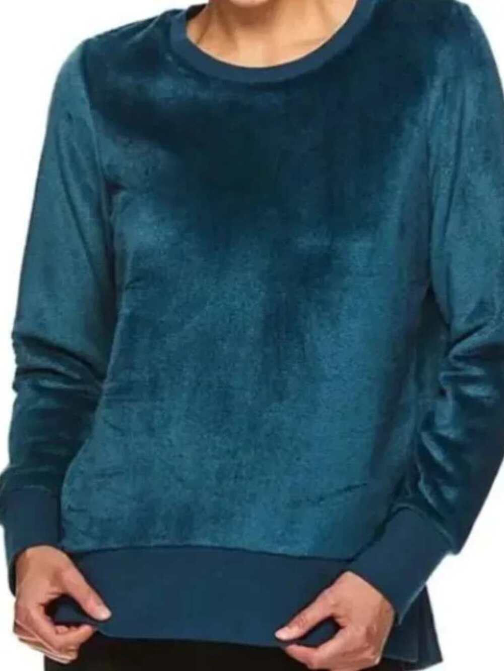 Gaiam Small Blue Fuzzy Sweatshirt with Ribbed Cuffs and Hem Cozy Plush Fabric -S